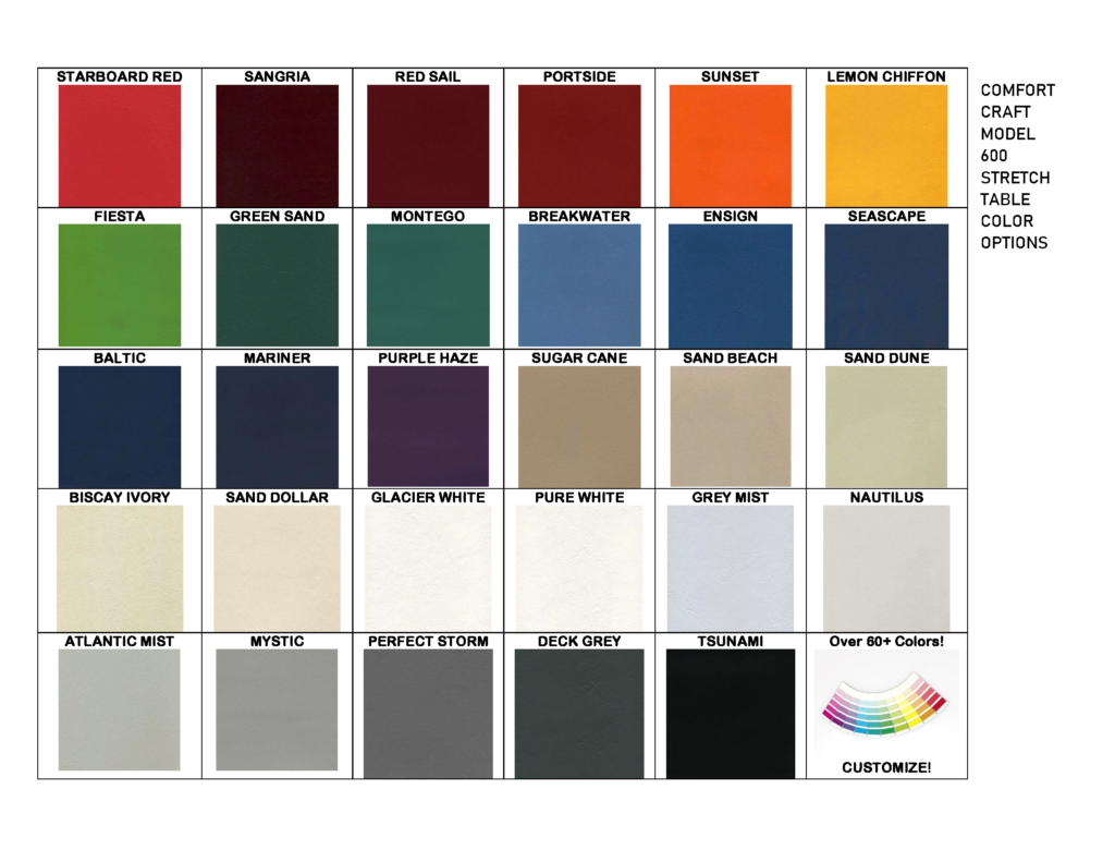 Color Chart - Comfort Craft Leader in Bodywork Table Technology